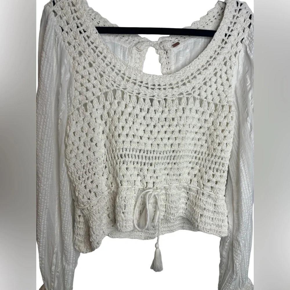 Free People Crochet Knot Festival Boho Top in Ivory